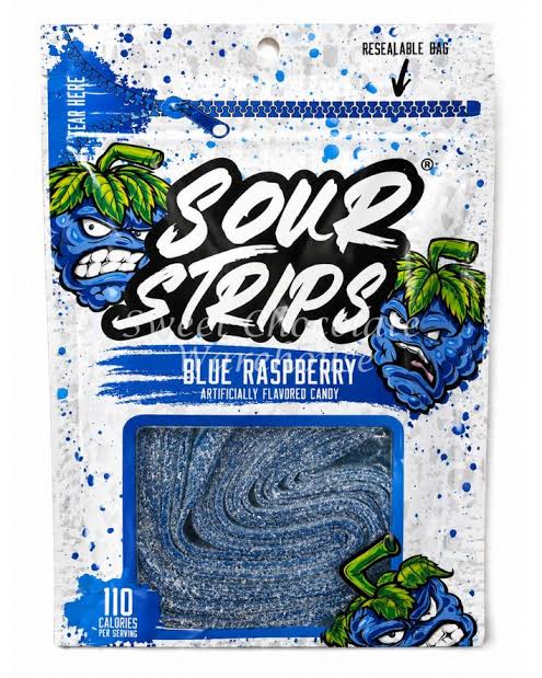 Sour Strips Candy Bag 96g * 12 Pack - Blue Raspberry