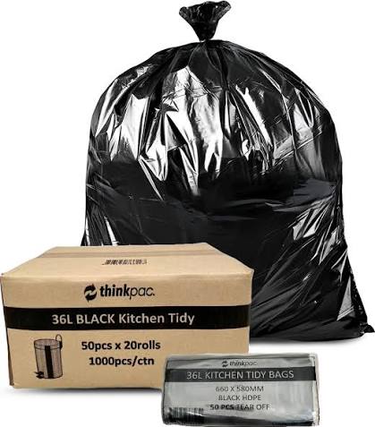 Kitchen Tidy 36L Hdpe Black Bin Bag 1000pcs
