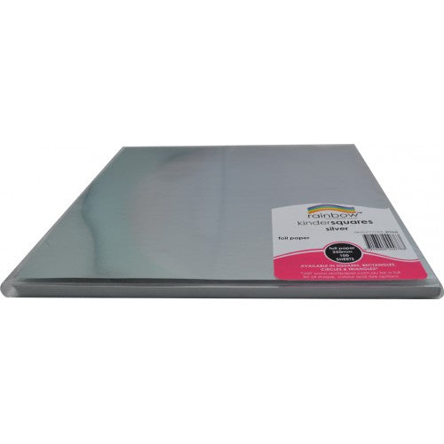 Rainbow Premium Decorative Foil Squares 85GSM Single Sided 250mm 100 Sheets Per PVC Box Silver