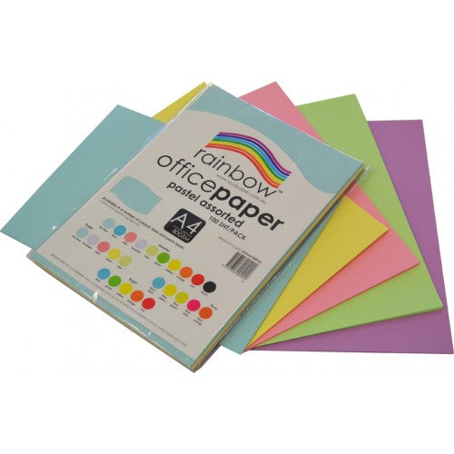 Rainbow Office Paper A4 75gsm 100 Sheets Pastel Assorted