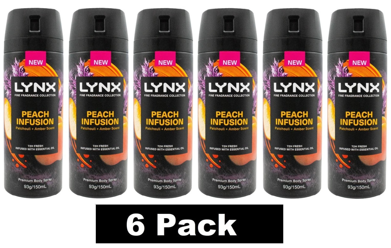 Lynx Peach Infusion Deodorant Body Spray 93g/ 150ml * 6 Pack