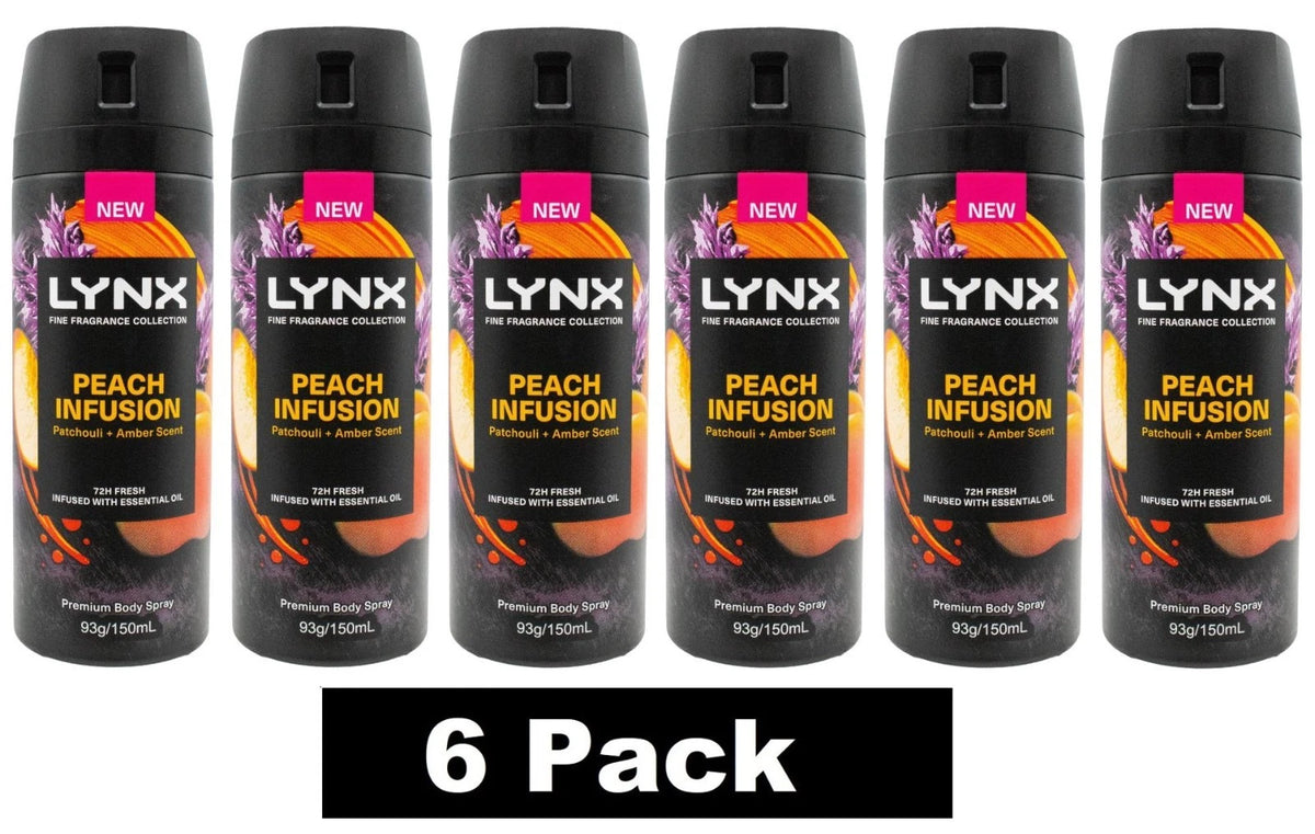 Lynx Peach Infusion Deodorant Body Spray 93g/ 150ml * 6 Pack