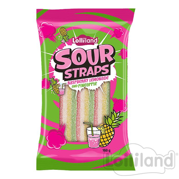 Sour Straps Raspberry Lemonade Pineapple 160g * 12 Pack