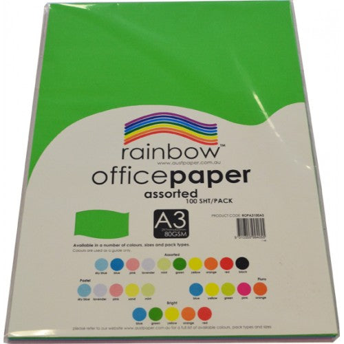 Rainbow Office Paper A3 80gsm 100 Sheets Assorted