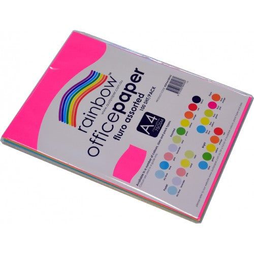 Rainbow Office Paper A4 75gsm 100 Sheets Fluro Assorted