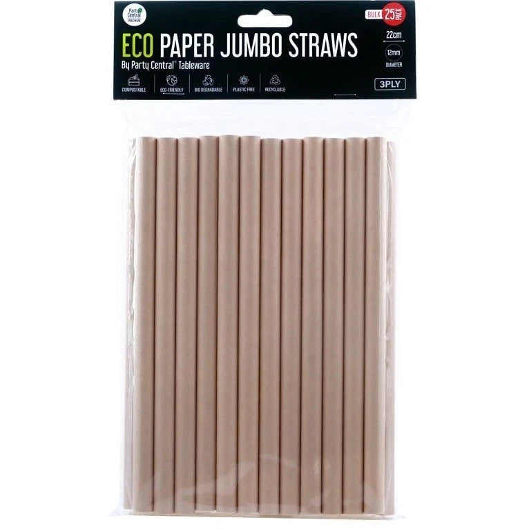 Eco Friendly Jumbo Paper Straws 25 Pack 22cm x 1.2cm
