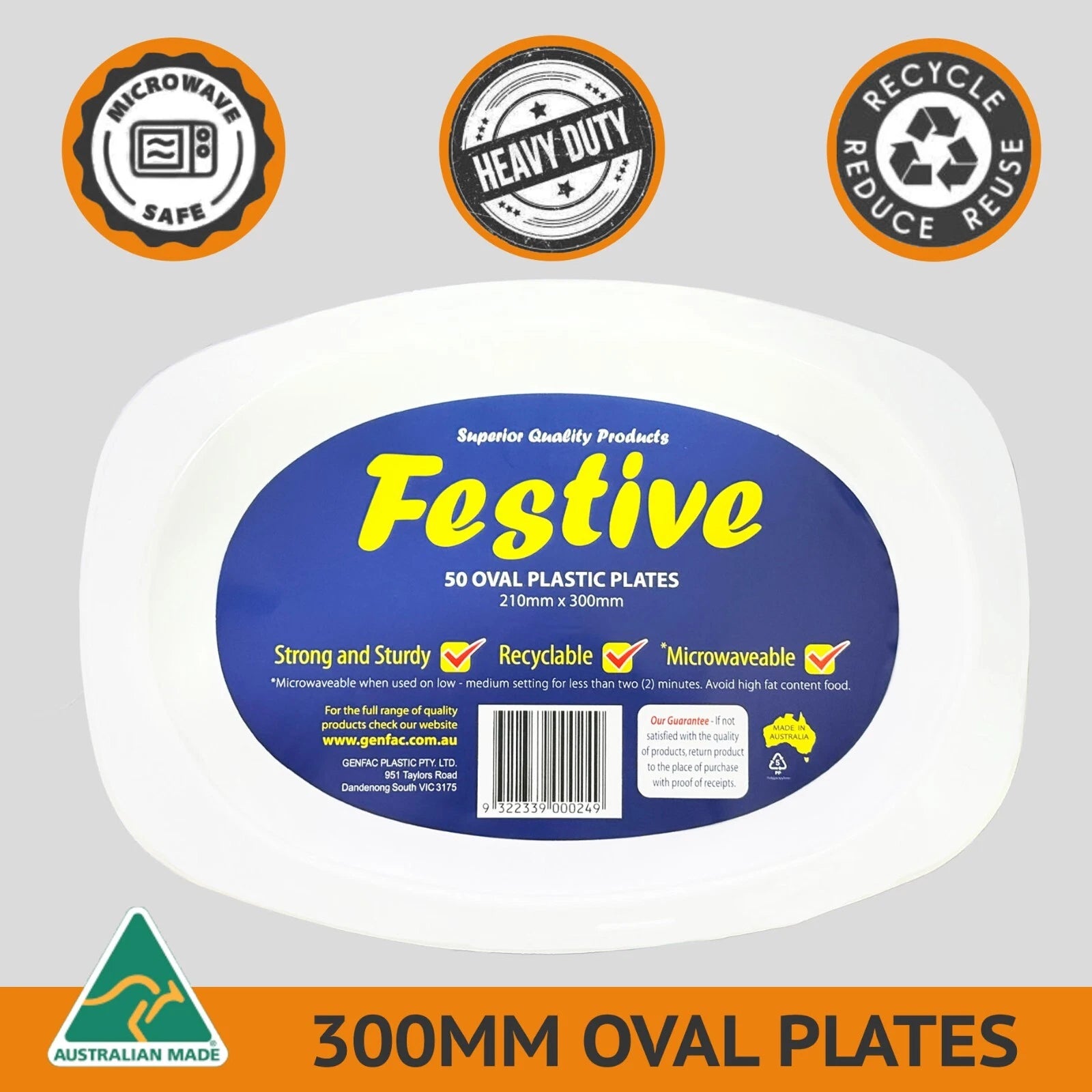 Festive - Premium Plastic Oval Plate Medium White 210 x 300mm