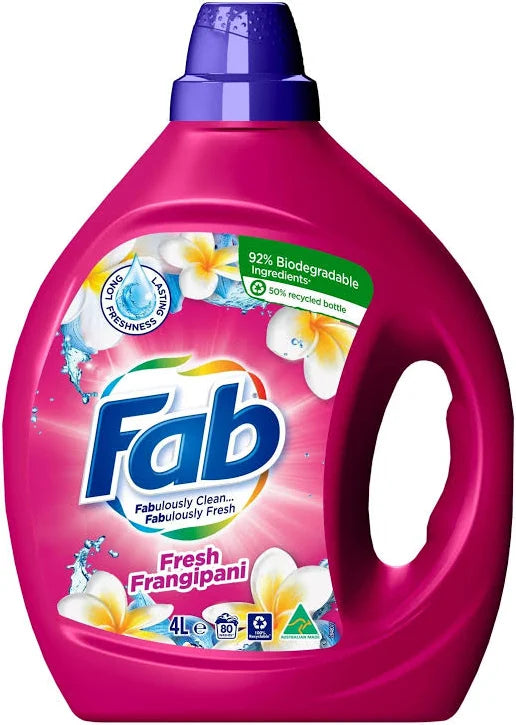 FAB 4L LAUNDRY LIQUID FRONT & TOP LOADER FRESH FRANGIPANI