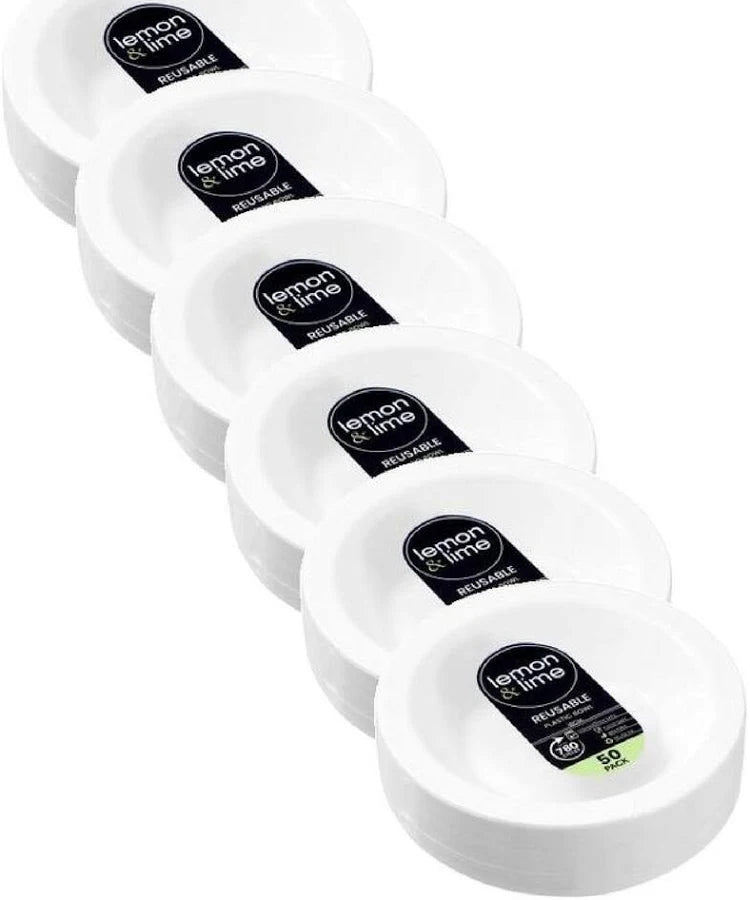 Lemon & Lime - REUSABLE PLASTIC SERVING BOWL 18CM VALUE 50PK