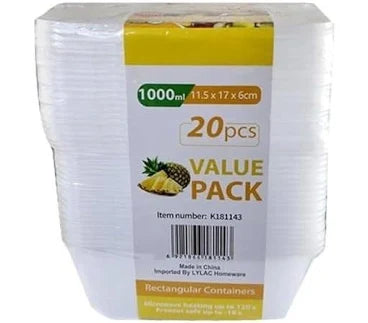 Spice Kitchen - Australian Made - Bulk Pack Series Take Away Containers 1000ml 20 Pack