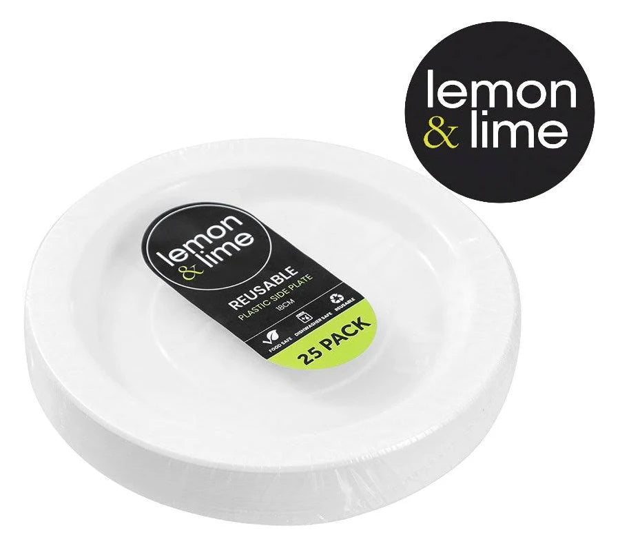 Lemon & Lime - REUSABLE PLASTIC SIDE PLATE 18CM VALUE 50PK