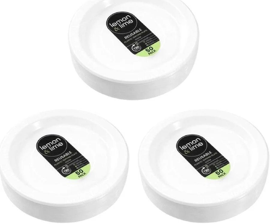 Lemon & Lime - REUSABLE PLASTIC SERVING PLATE 22.5CM VALUE 50PK