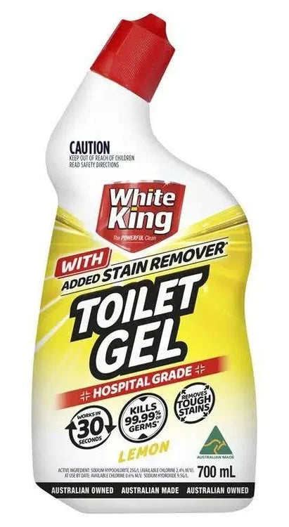 WHITE KING 700mL TOILET GEL WITH ADDED STAIN REMOVER HOSPITAL GRADE LEMON