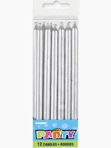 Party Makers - Metalic Candle with Holder 12pc - Silver