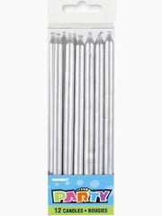 Party Makers - Metalic Candle with Holder 12pc - Silver