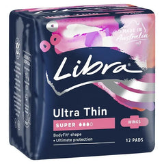 Libra Invisible Super Pads With Wings 12 Pads