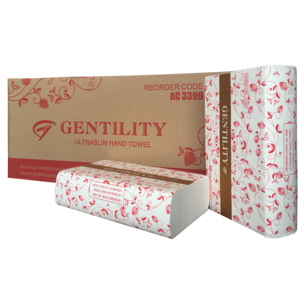 Gentility Ultraslim Interleaved Hand Towels 1ply 16 Packet x 150 Sheets